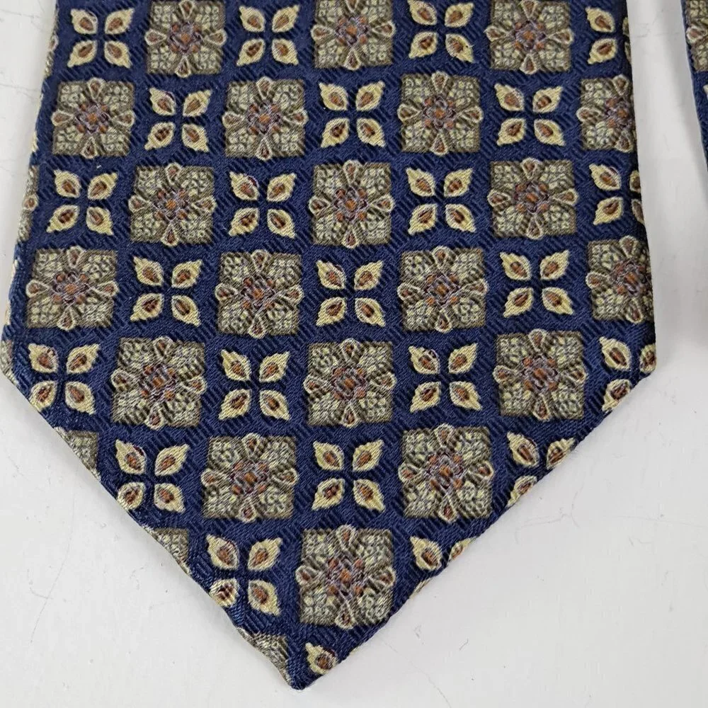 Jos A Bank Corporate Collection 100% Silk Men's Tie Navy Blue/Gold/Red EUC